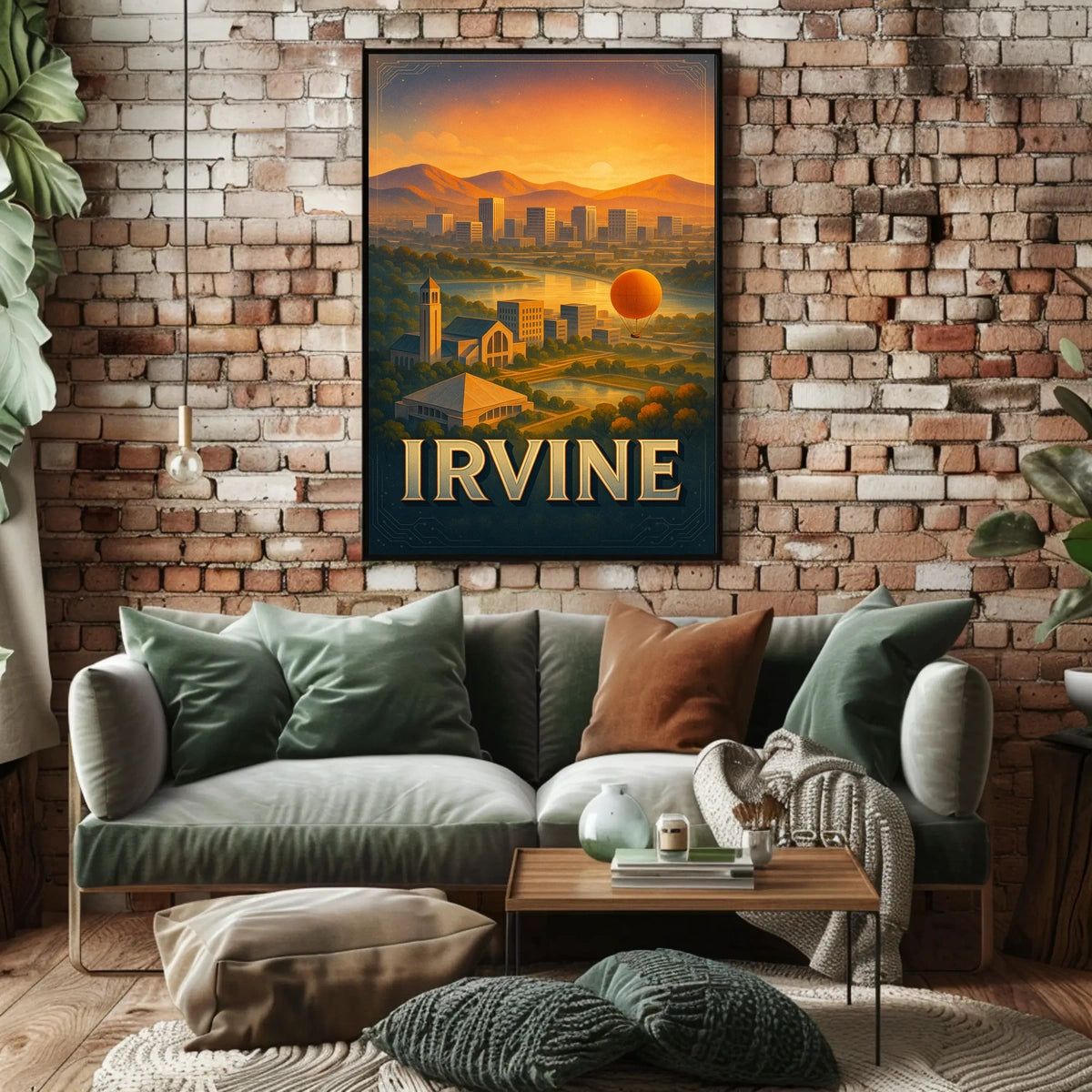 Irvine Scenic View Hot Air Balloon City Skyline Mountains Poster