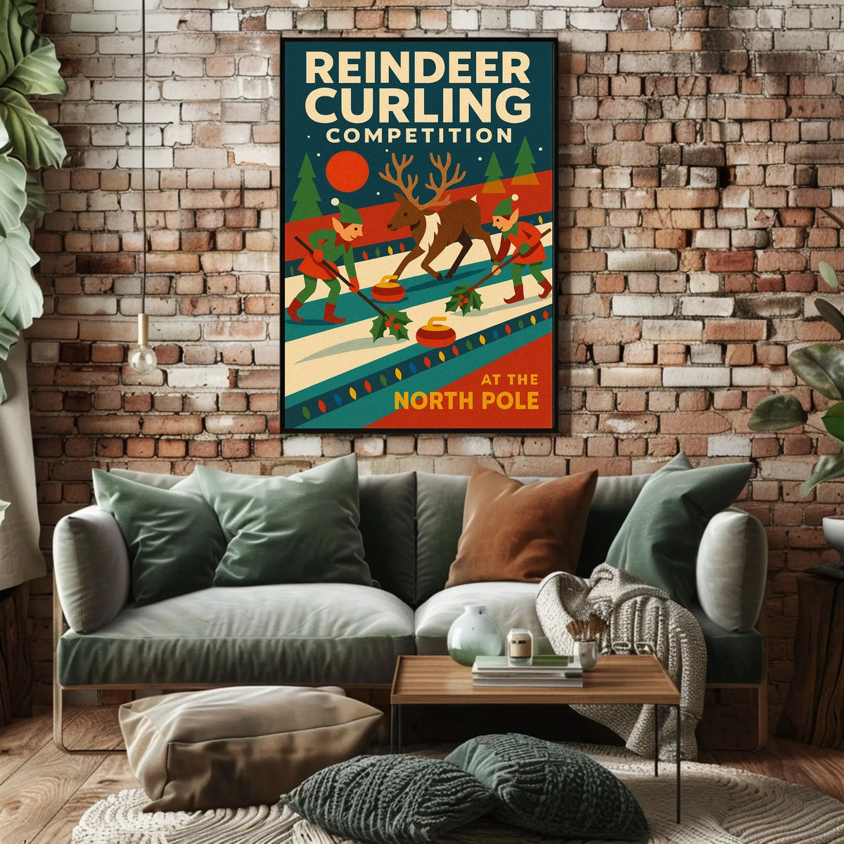 Reindeer Curling Competition Poster