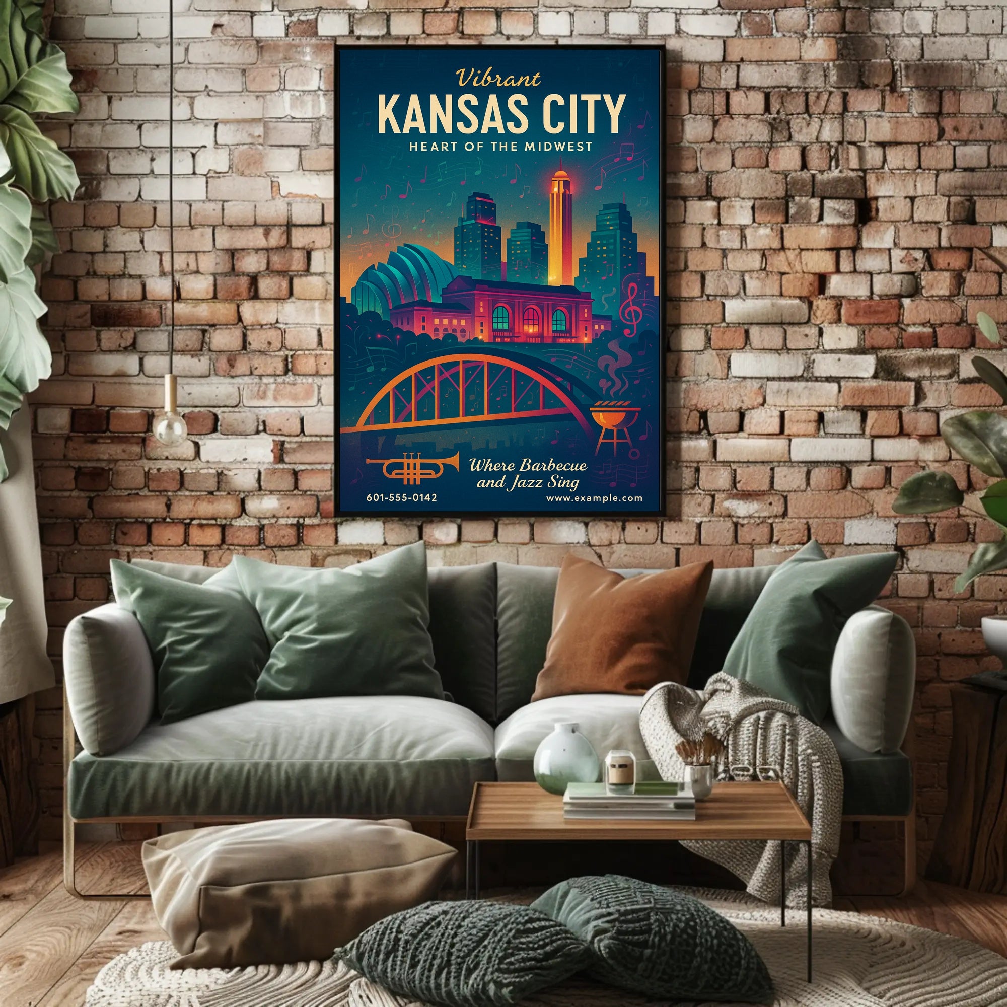 Kansas City Jazz and BBQ Urban Cityscape Poster PosterGoat
