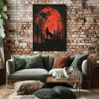 Howling Wolf Blood Moon Forest Art Poster PosterGoat
