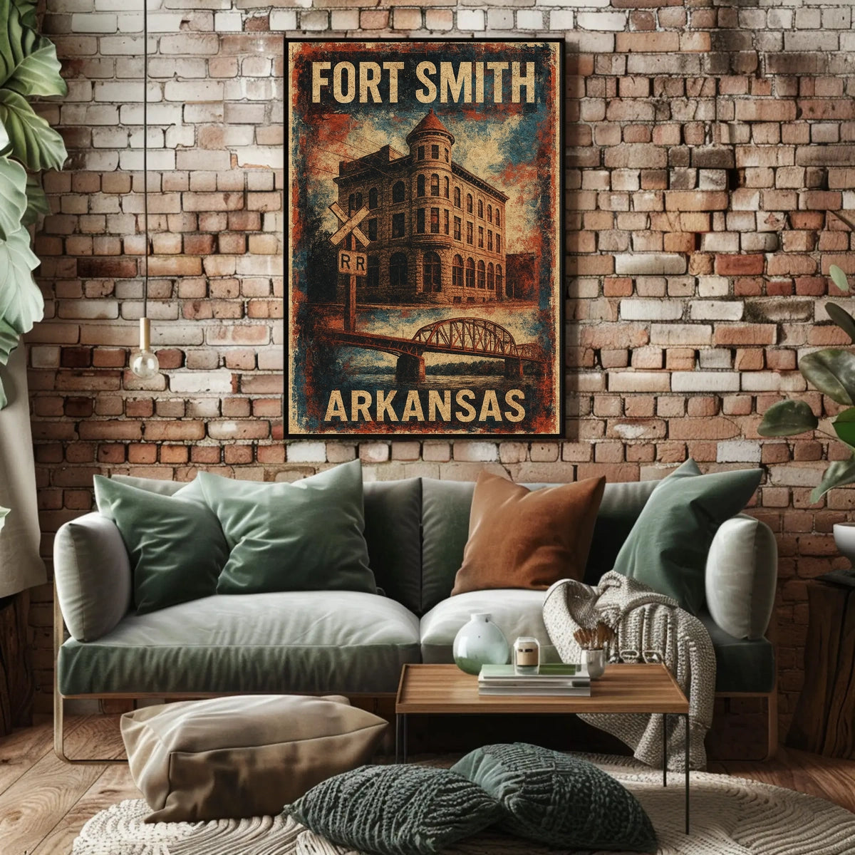 Fort Smith Vintage Architecture Travel Sepia Tone Arched Bridge Railroad History Art Deco Poster