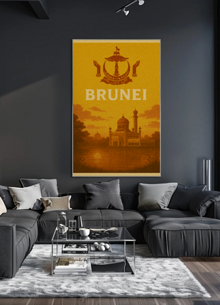 Brunei's Architectural Elegance in Vintage Travel Poster