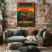 Los Angeles Sunset Vintage Travel Poster