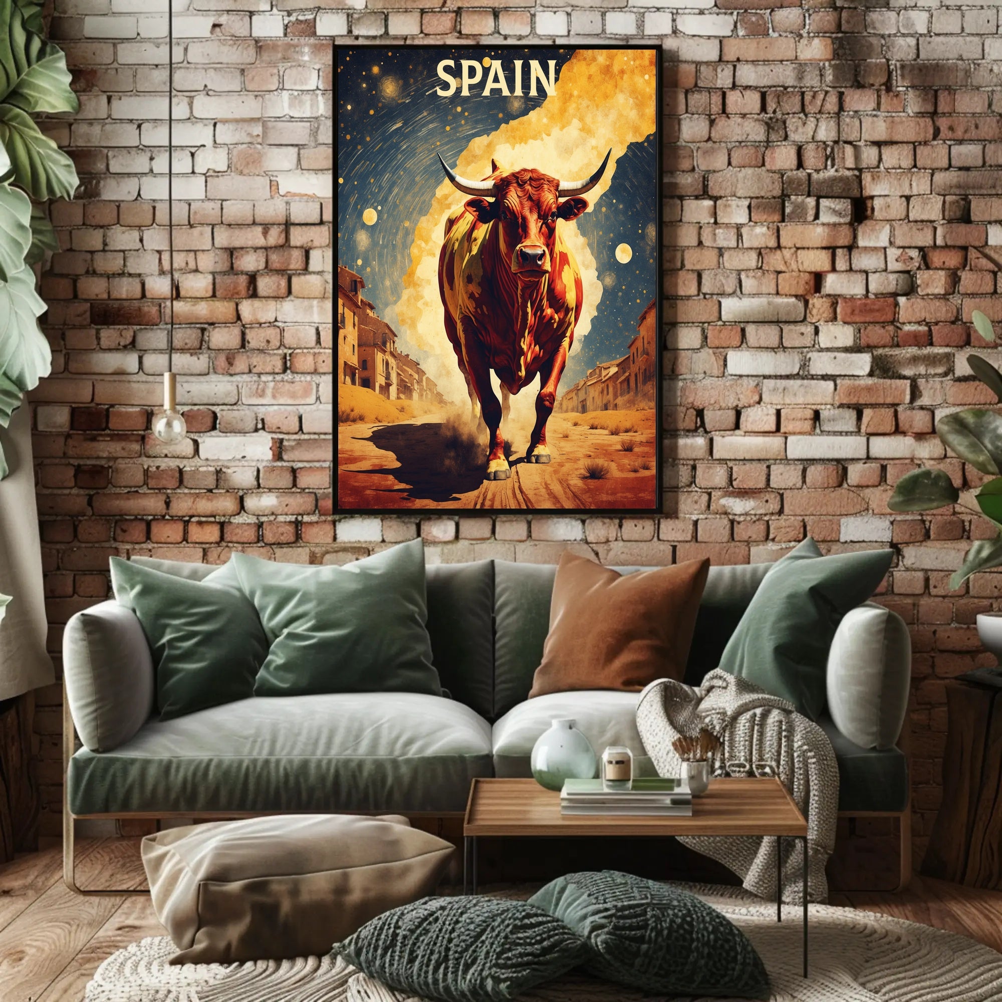 Charging Bull on Spanish Street: Cultural or Heritage Poster