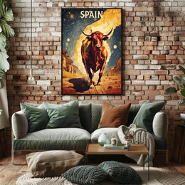 Charging Bull on Spanish Street: Cultural or Heritage Poster