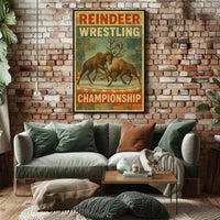 Reindeer Wrestling Retro Print: Vintage Sports Poster