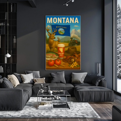 Montana Ale Elk Train Tomato Trout Hat Travel Poster