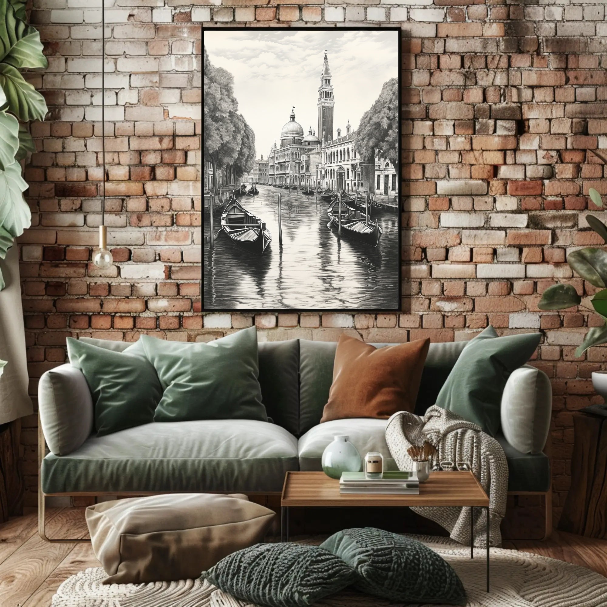 Venetian Canal Scene Monochrome Cultural or Heritage Poster