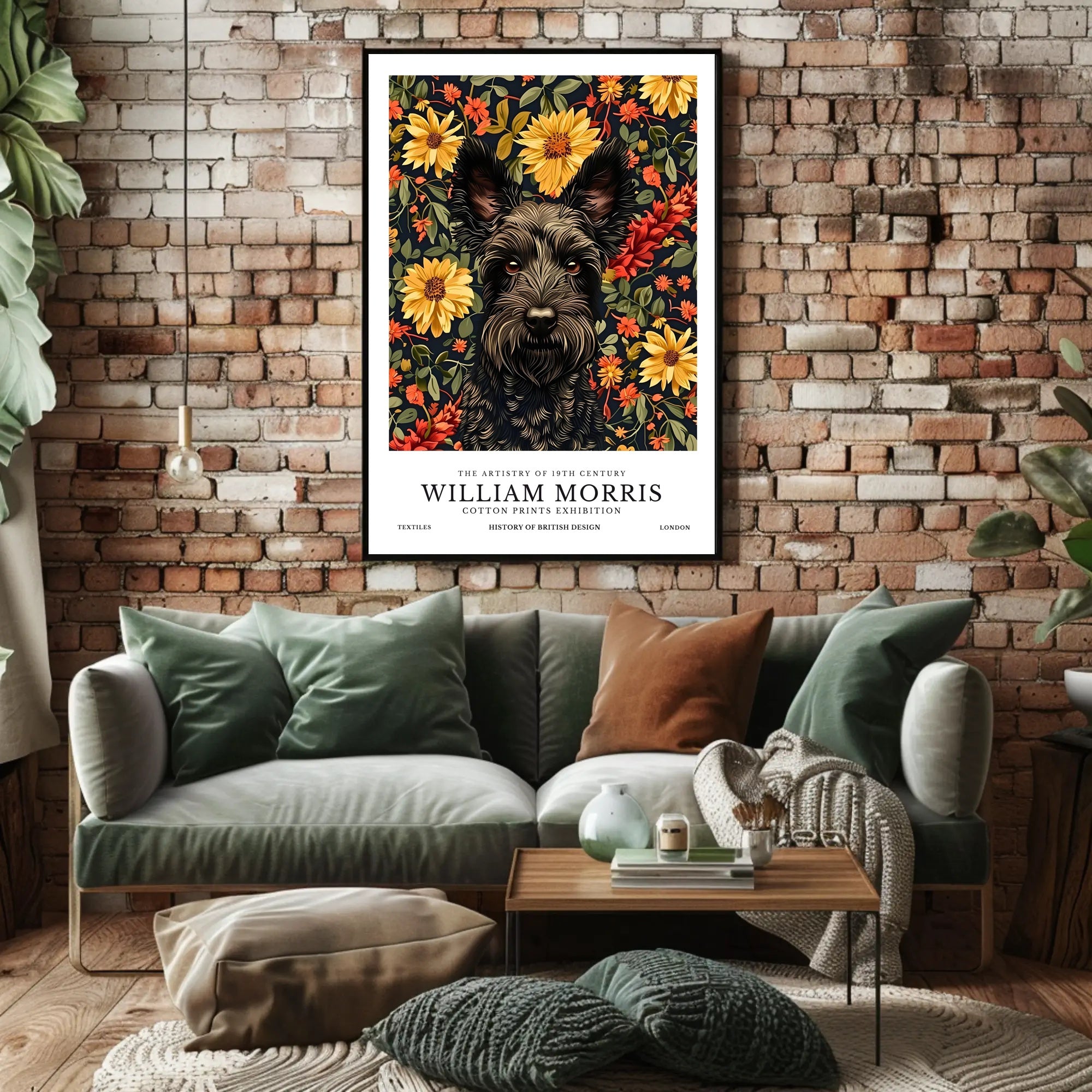 The Artistry of 19th Century with Floral Dog Artistic Poster
