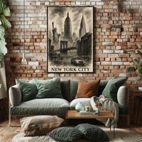 New York City Landmarks Cityscape Poster Vintage Wall Art