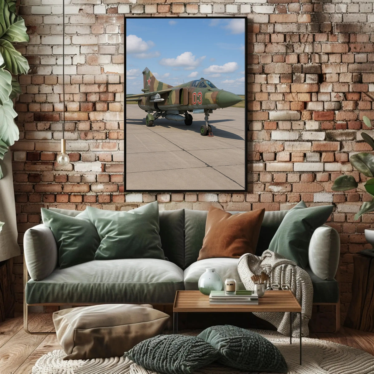 Military Aircraft Camouflage Scene Under Clear Skies Poster