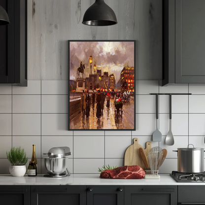 Paris Evening Streetlights Market Vintage Travel Poster