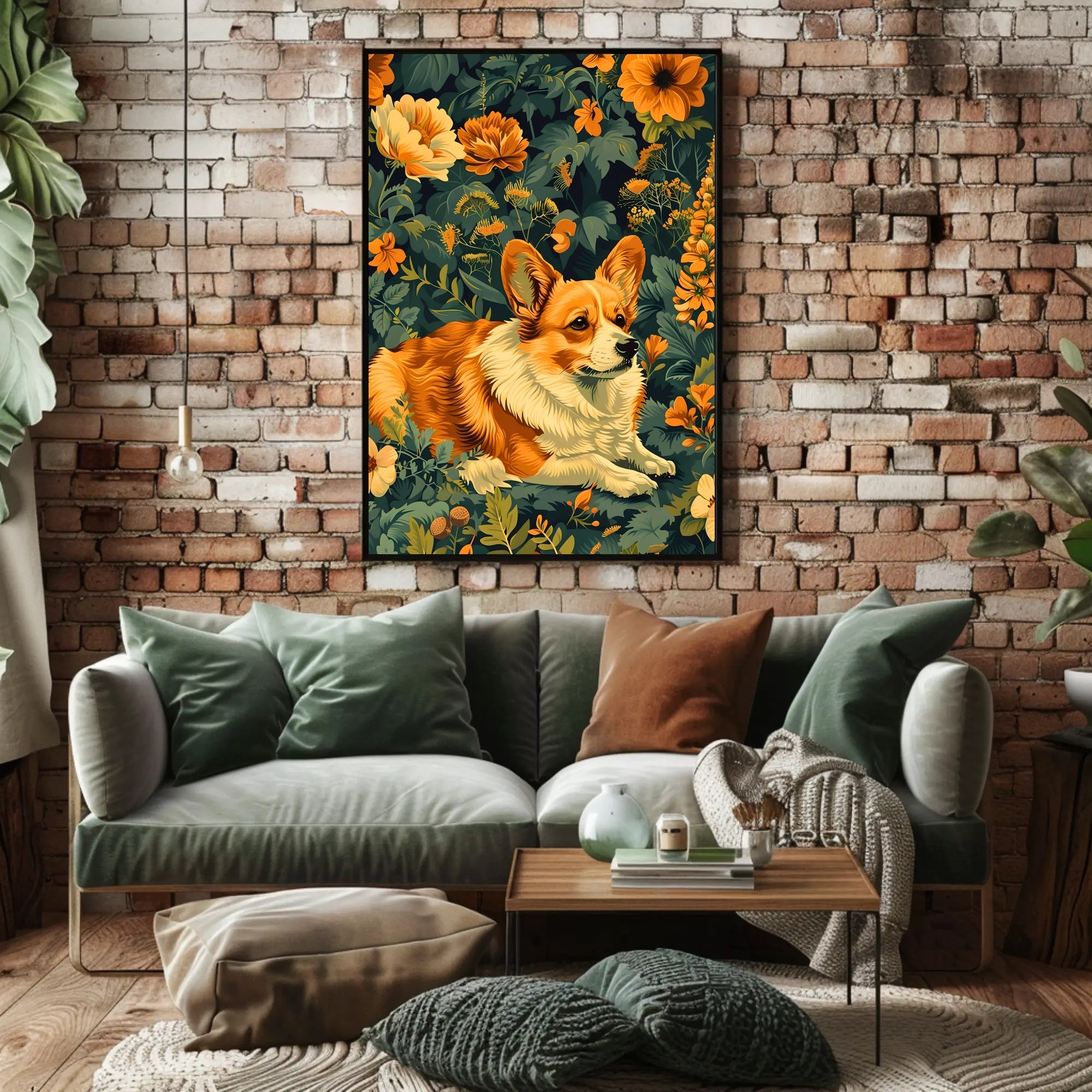 Corgi In Bloom Wall Art Print Decor