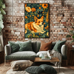 Corgi In Bloom Wall Art Print Decor