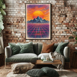 Retro-Futuristic Sunset in Dreamscape - Futuristic Sci-Fi Poster