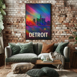 Vibrant Detroit Skyline Digital Painting Poster