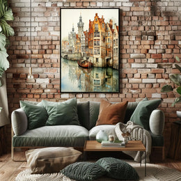 Renaissance Europe scene: Picturesque canal cultural heritage poster
