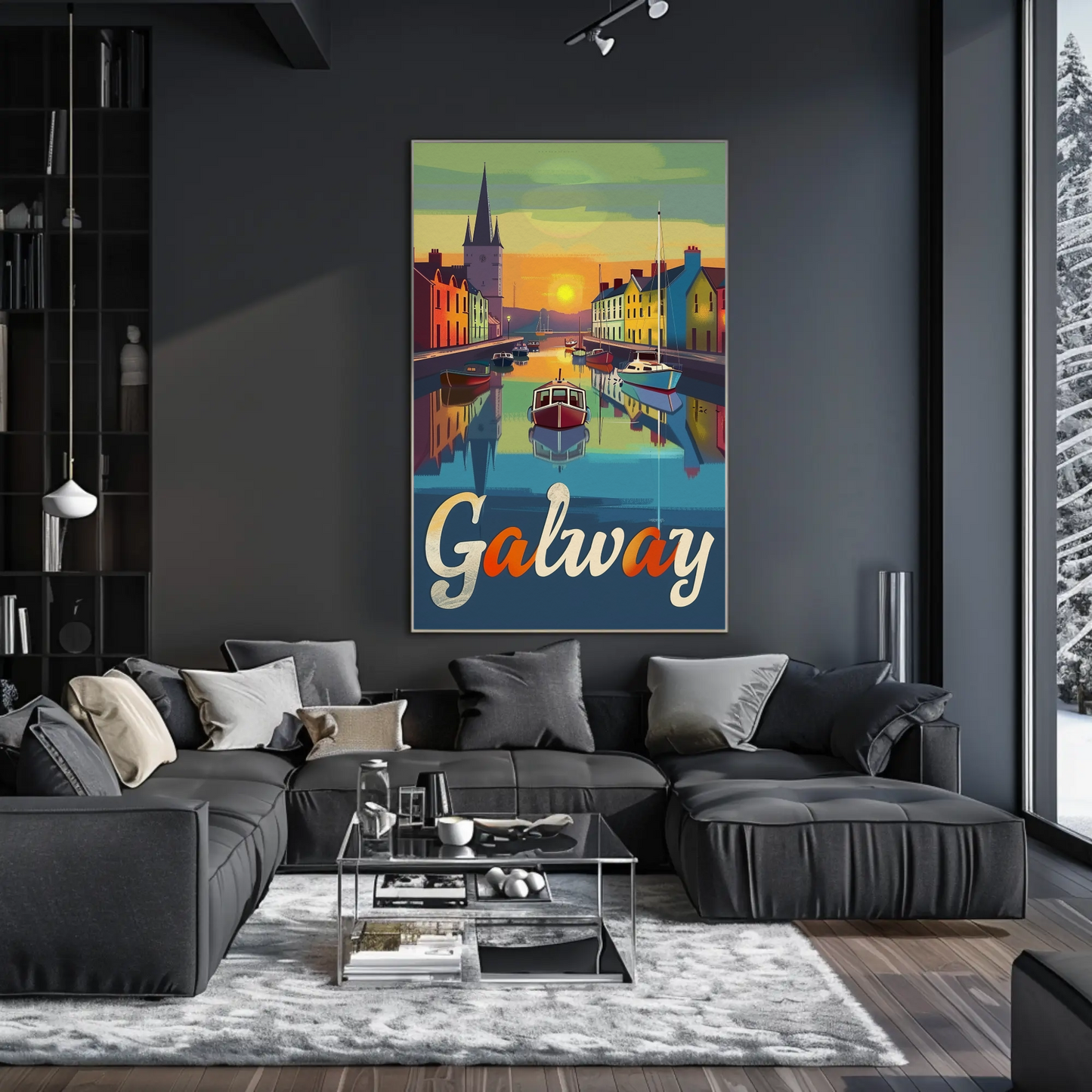 Sunset Reflections Galway Ireland Travel Poster