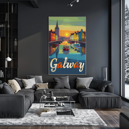 Sunset Reflections Galway Ireland Travel Poster
