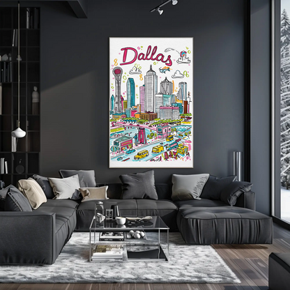 Dallas Texas Urban Skyline Colorful Cityscape Travel Poster