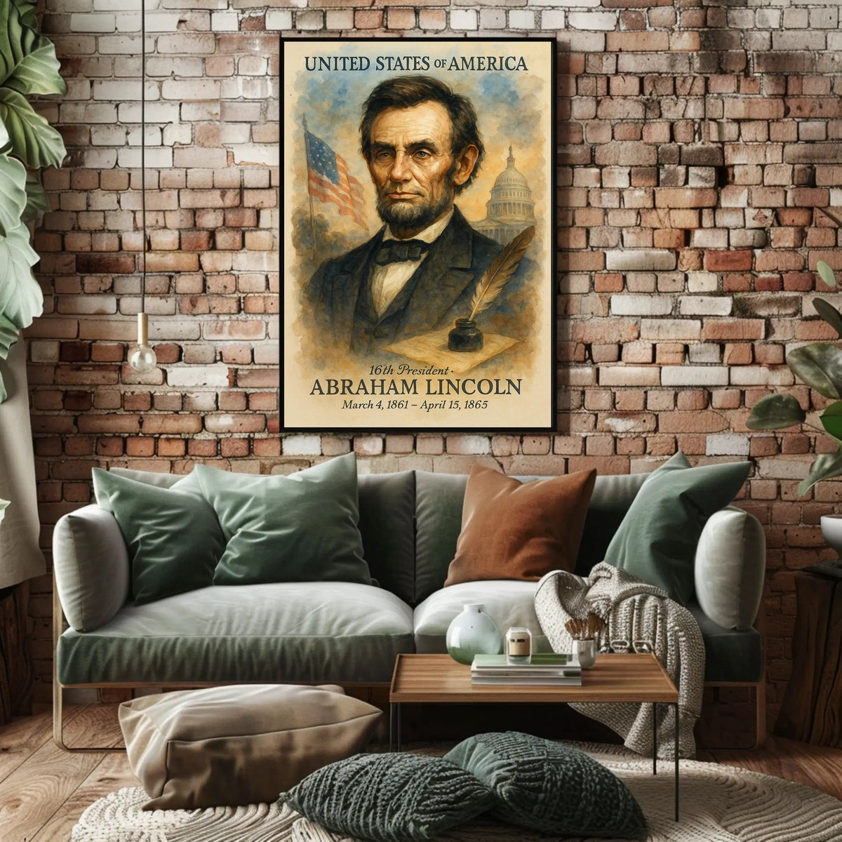 Abraham Lincoln 16th President of the United States Vintage Watercolor Poster