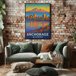 Anchorage Abstract Cityscape Poster: Vibrant Pointillist Art