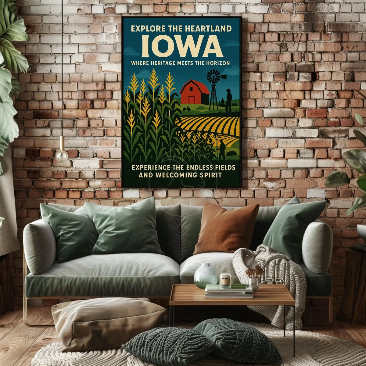 Idyllic Iowa Fields Vintage Travel Poster