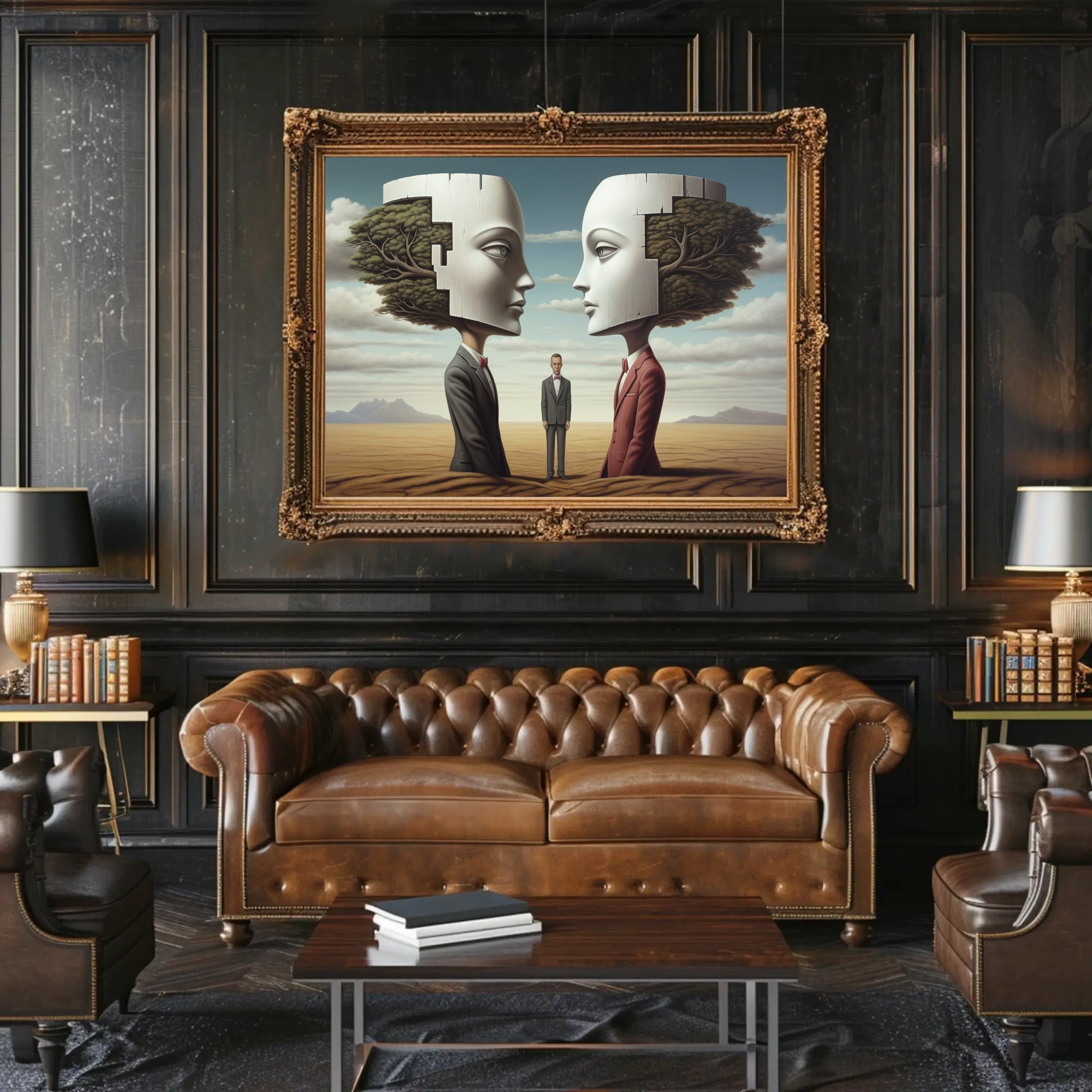 Surreal Puzzle-Head Landscape in Artistic Poster