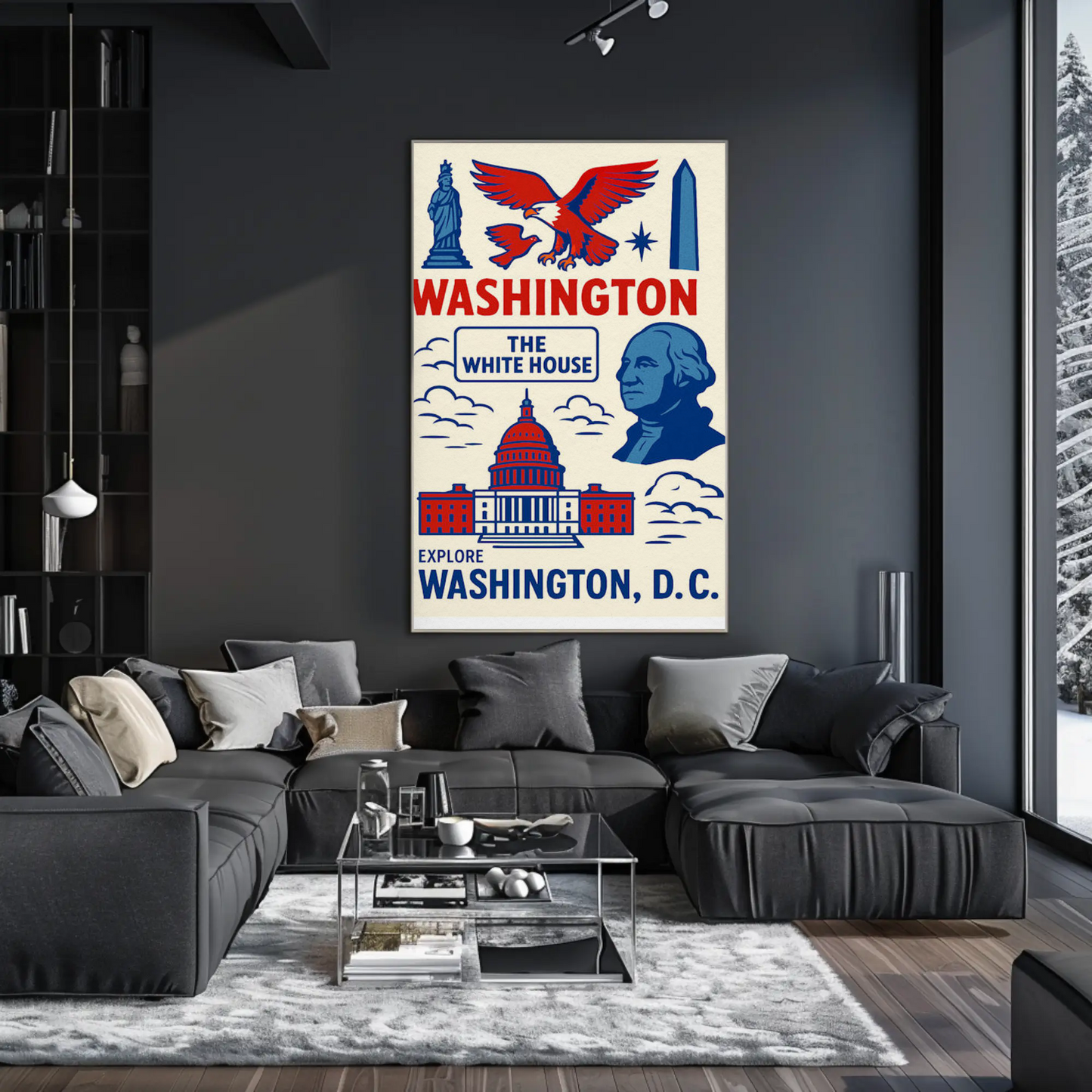 Washington DC Icons White House Capitol Art Travel Poster