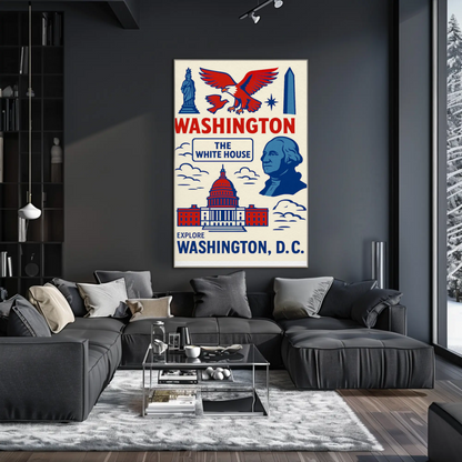 Washington DC Icons White House Capitol Art Travel Poster