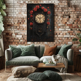 Vintage Wall Clock with Roses Artistic Poster