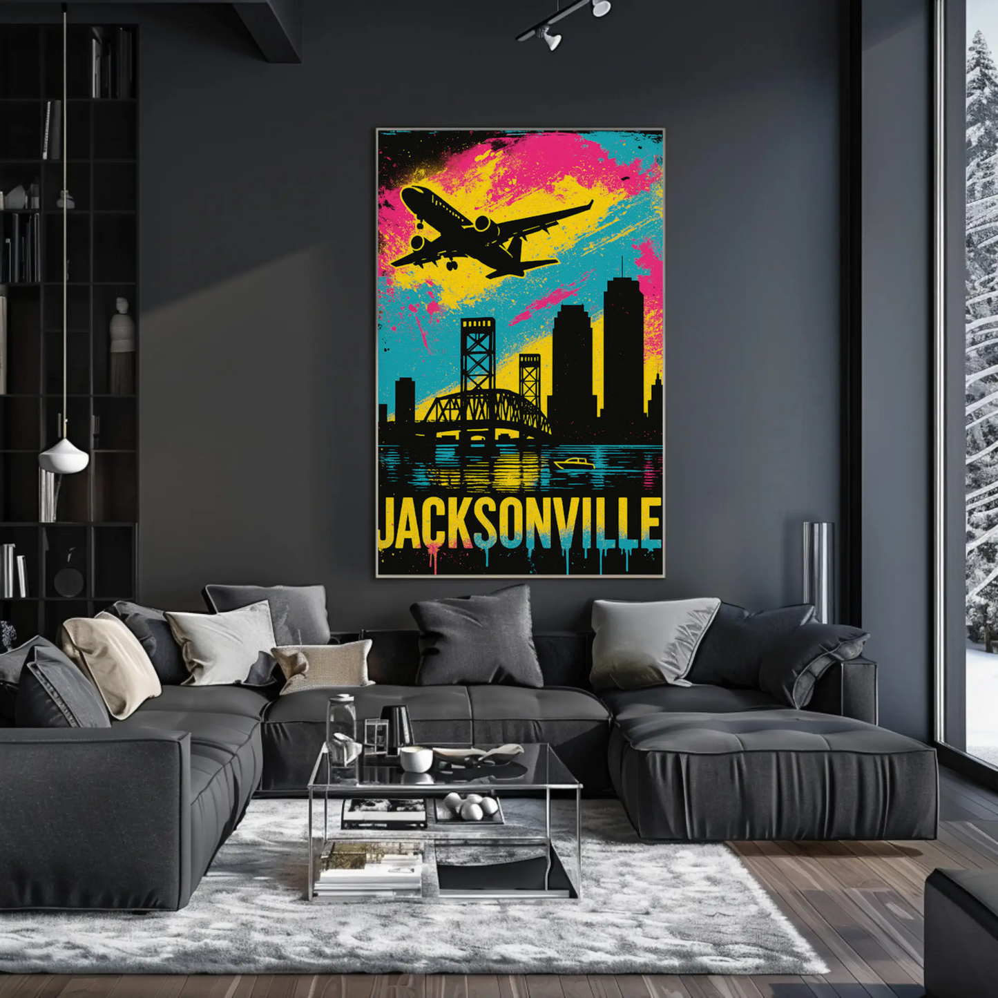 Jacksonville Florida Plane Skyline Bridge Poster Poster