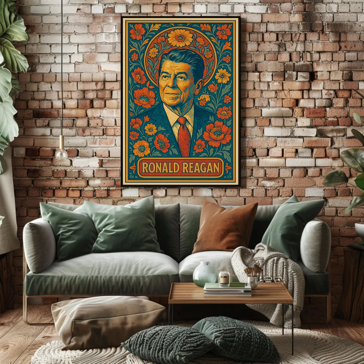 Ronald Reagan Iconic Cityscape Retro 80s Realism Travel Heritage Americana Wall Art Poster