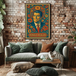 Ronald Reagan Iconic Cityscape Retro 80s Realism Travel Heritage Americana Wall Art Poster