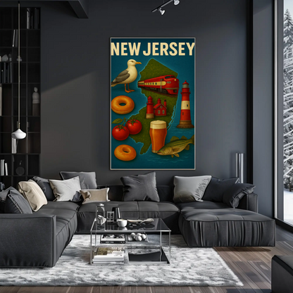 New Jersey Icons Lighthouses Bagels Beer Tomato Pride Travel Poster Travel Poster