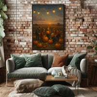Nostalgic Autumn Sunset Pumpkin Patch Impressionism Poster