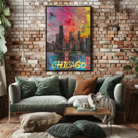 Chicago Skyline in Vibrant Abstract Urban or Cityscape Poster