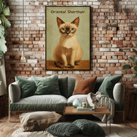 Oriental Shorthair Cat Digital Painting Vintage Poster