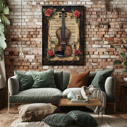 Vintage Violin & Roses Scene Elegant Artistic Poster
