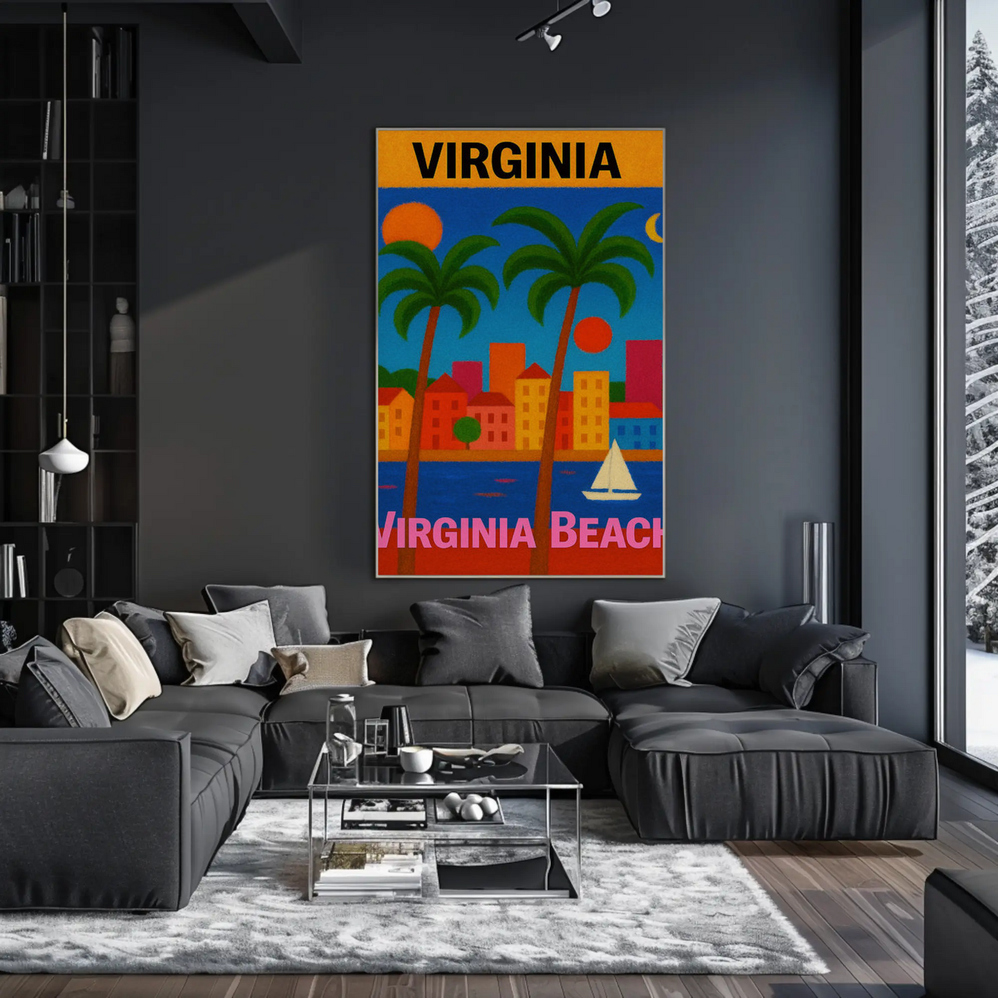 Virginia Beach Colorful Palms Cityscape Sunset Travel Poster