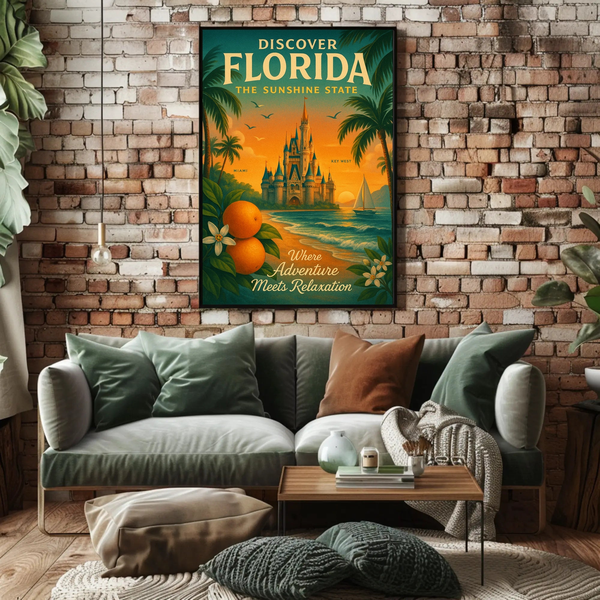 Florida Travel Poster Vintage Sunshine State Wall Art