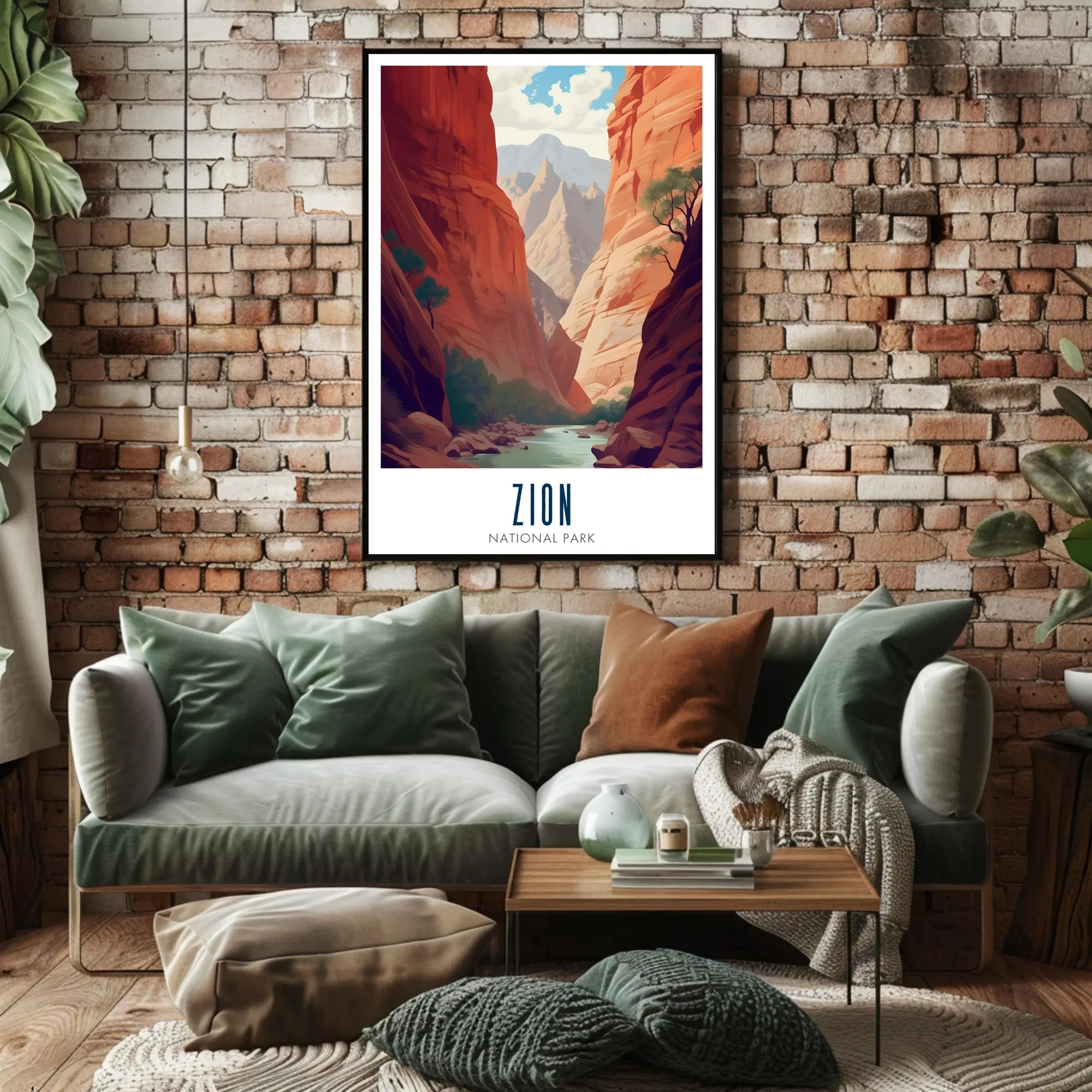 Zion National Park Travel Poster Vintage Canyon Print