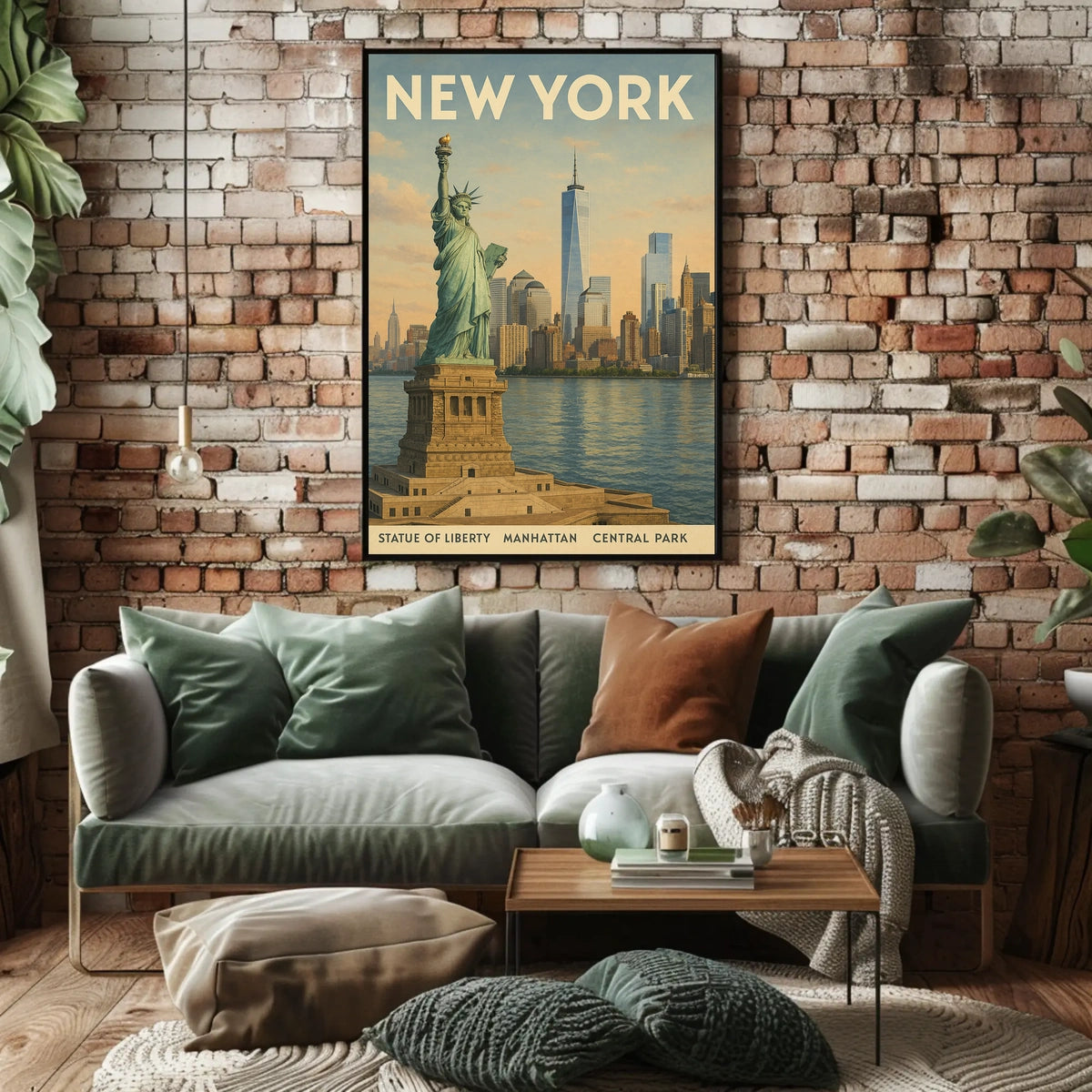 New York City Skyline Cityscape Poster Vintage Wall Art