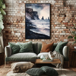 Iceland Vik Black Sand Beach and Reynisdrangar Rocks Poster