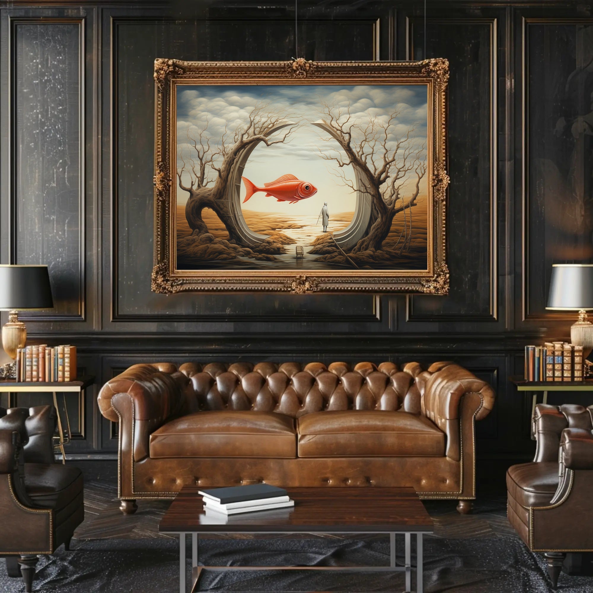 Surreal Dreamscape with Orange Fish Artistic Poster