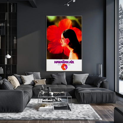 Hawaiian Air Woman Red Flower Portrait Travel Poster