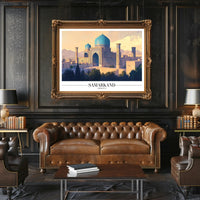 Serene Blue Domes of Samarkand Cultural Heritage Poster