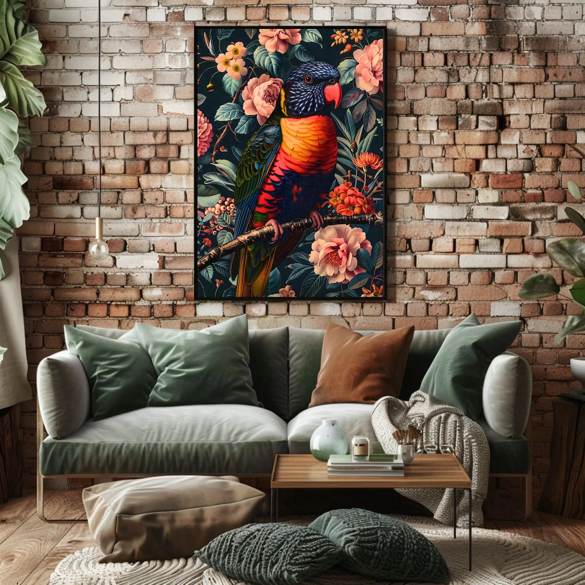 Vibrant Parrot Floral Paradise Poster Print