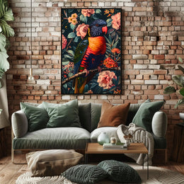 Vibrant Parrot Floral Paradise Poster Print