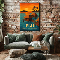 Tropical Overwater Bungalows Vintage Travel Poster